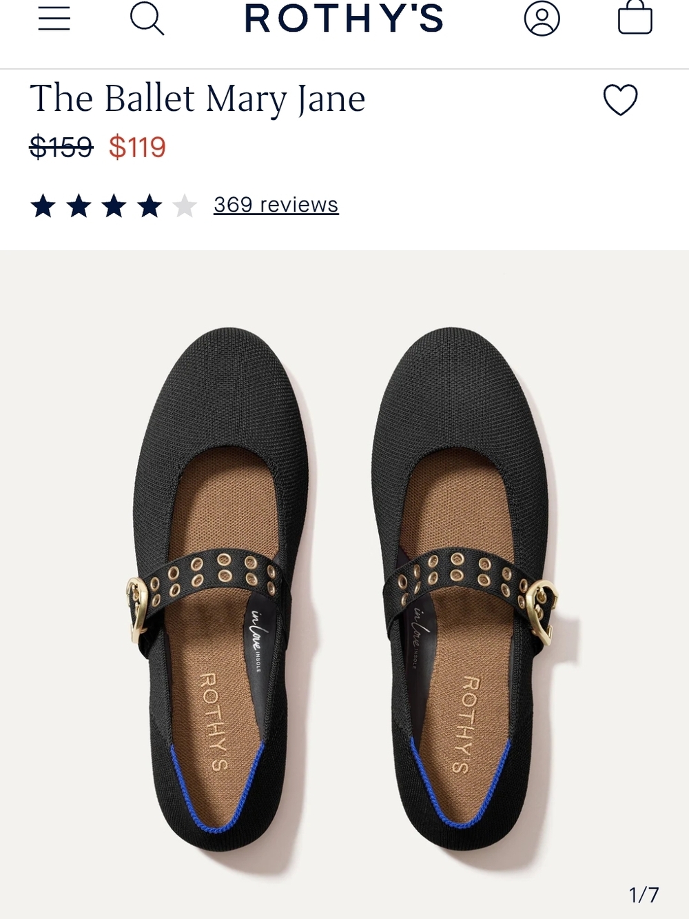 Rothy's The Ballet Mary Jane in Black with Gold Hardware